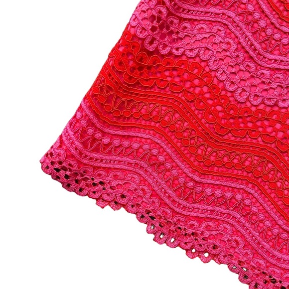 NWT Trina Turk pink, red chevron lace retreat dress halter size XS Barbiecore - Picture 4 of 8